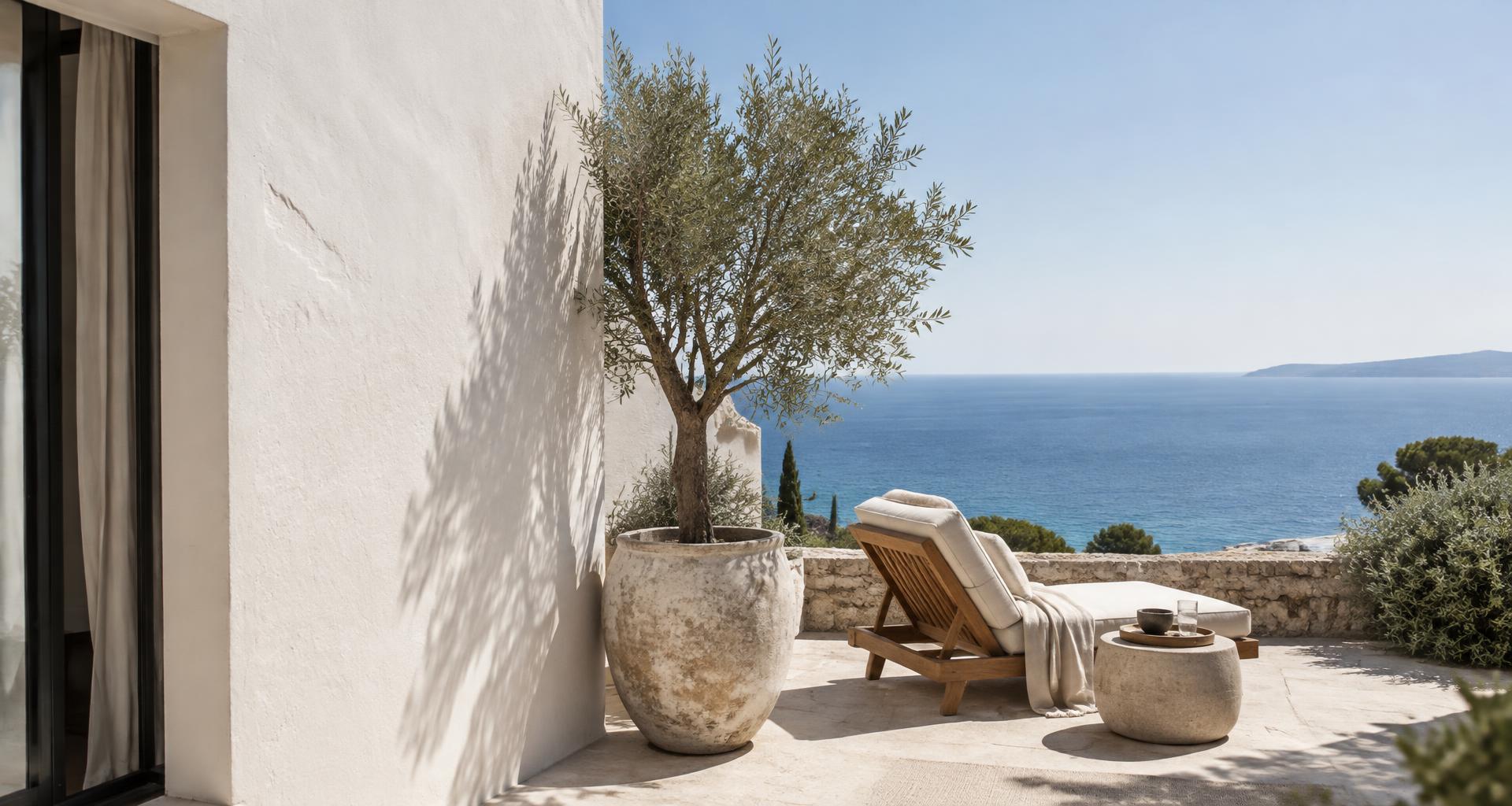 A sunlit terrace opening onto the sea