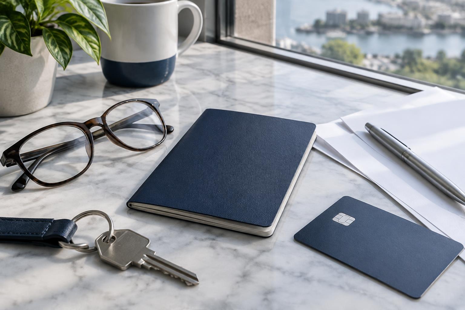 Travel documents, a bank card and keys ready for planning